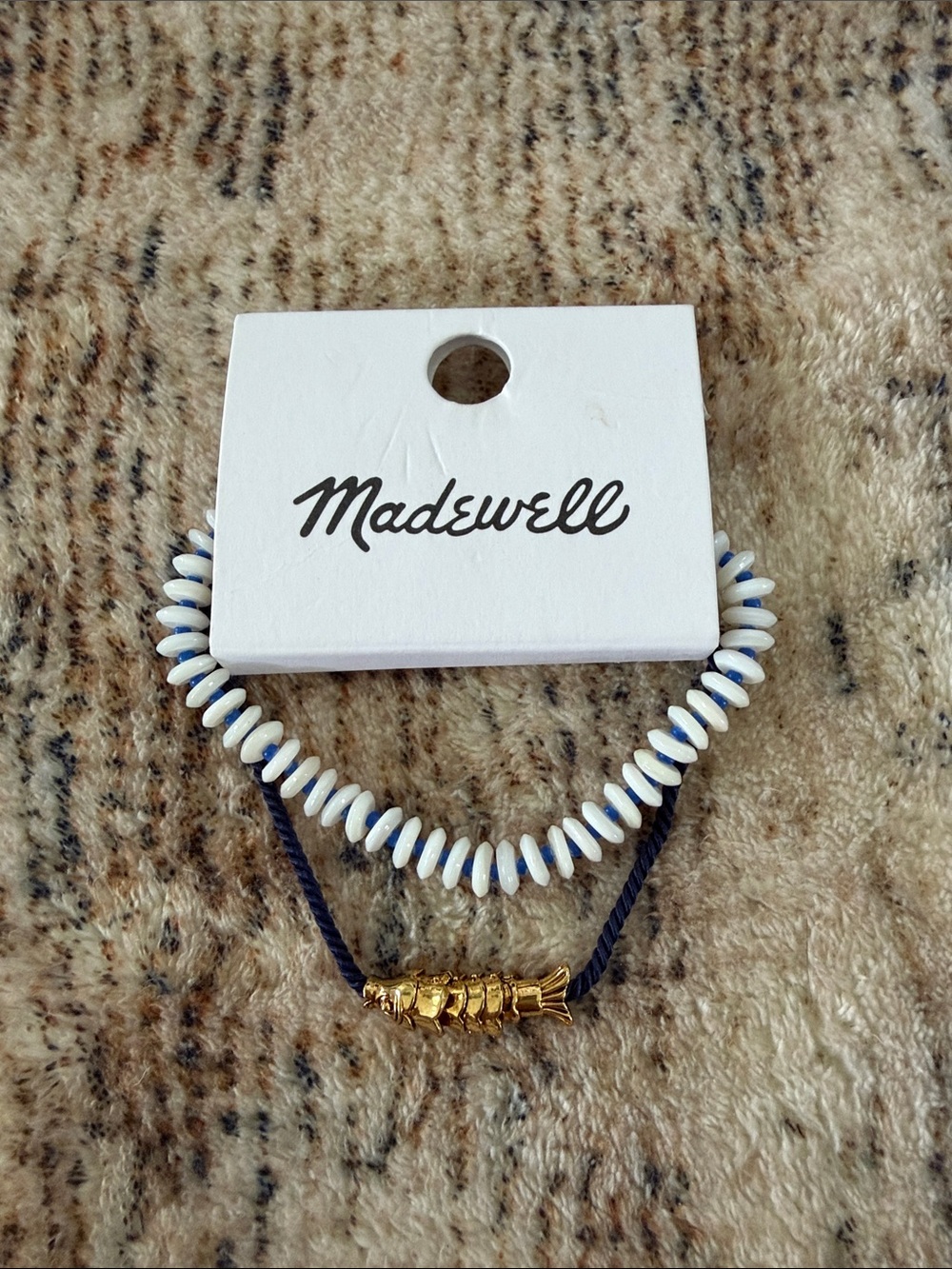 Madewell Navy & White Bracelet Set with Gold Fish Charm